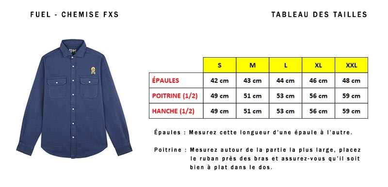 Guide taille chemise navy FXS.