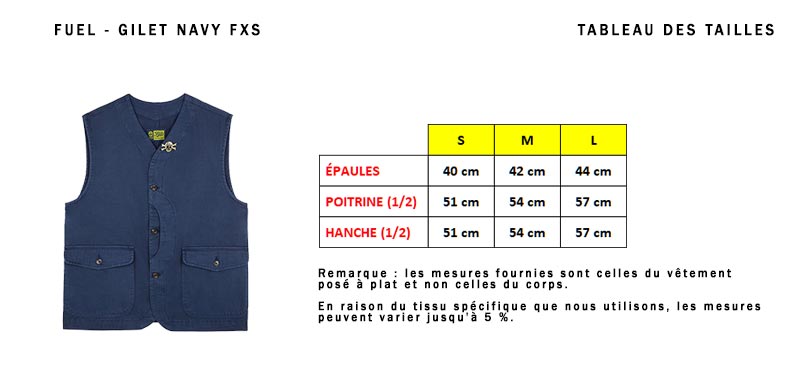 Guide des tailles du gilet FXS.