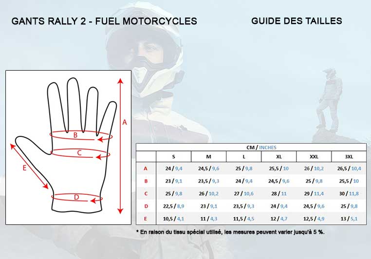 Guides des tailles des gants Rally 2.