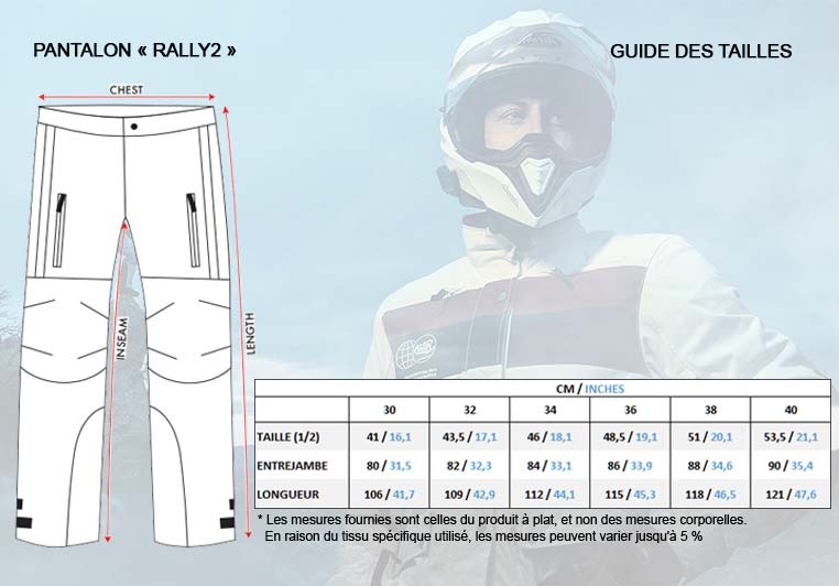 Größentabelle für Rally 2 Fuel Motorcycles-Hosen.