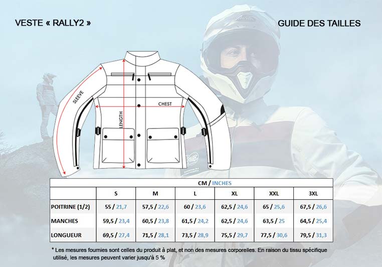 Größentabelle für Fuel Motorcycles Rally2-Jacken.