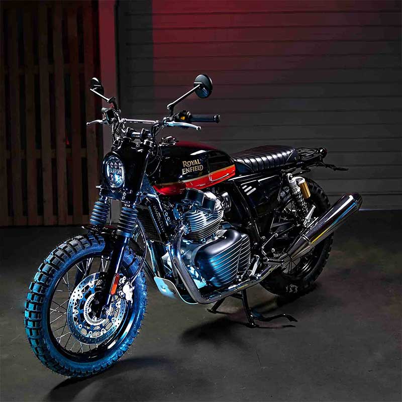 Royal Enfield 650 equipped with the Bonvent Motorbikes super scrambler lite kit.