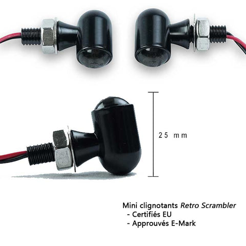 Retro Scrambler CE certified mini turn signals.