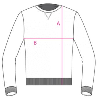 Age of Glory sweatshirt size chart.