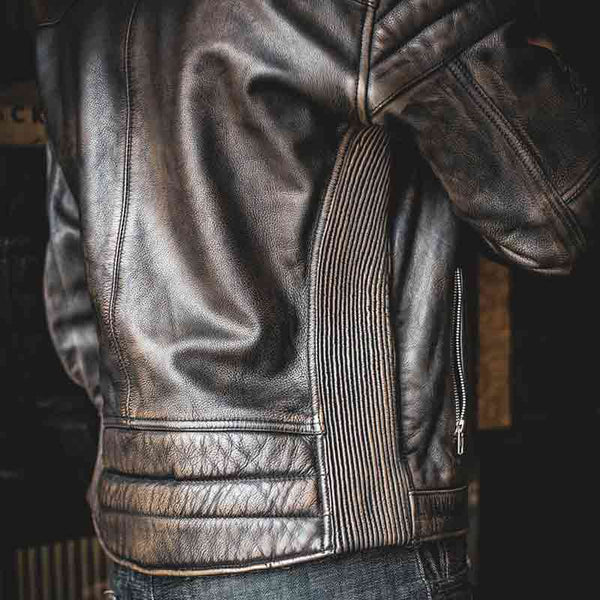 close up details of age of glory leather jacket