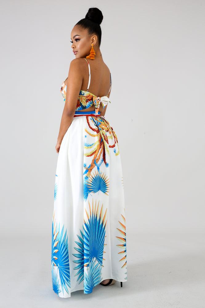 orange and white maxi dress