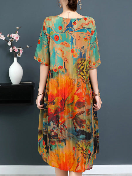 v neck printed shift dress