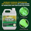 Gallon of PetraTools Sprayer's Surfactant - Liquid Lawn Solution with a comparisson of a leaf with surfactant and without surfactant
