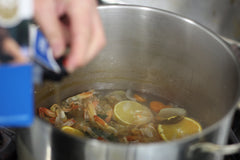 Adding White Wine Court Bouillon