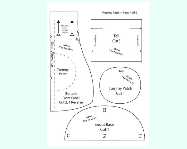 Monkey - Soft toy sewing pattern - instant download pdf – Craftykooka