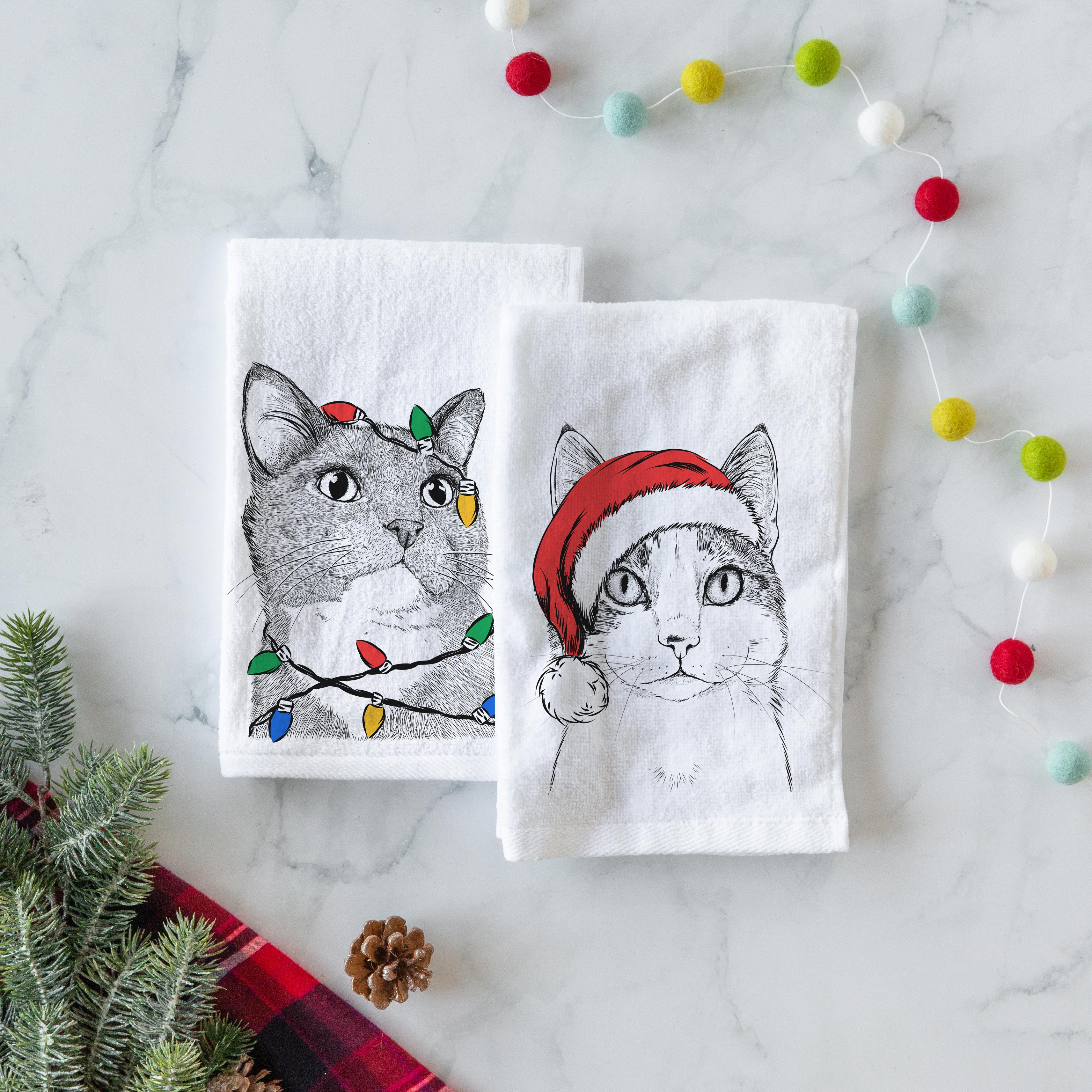Christmas cat hand towels