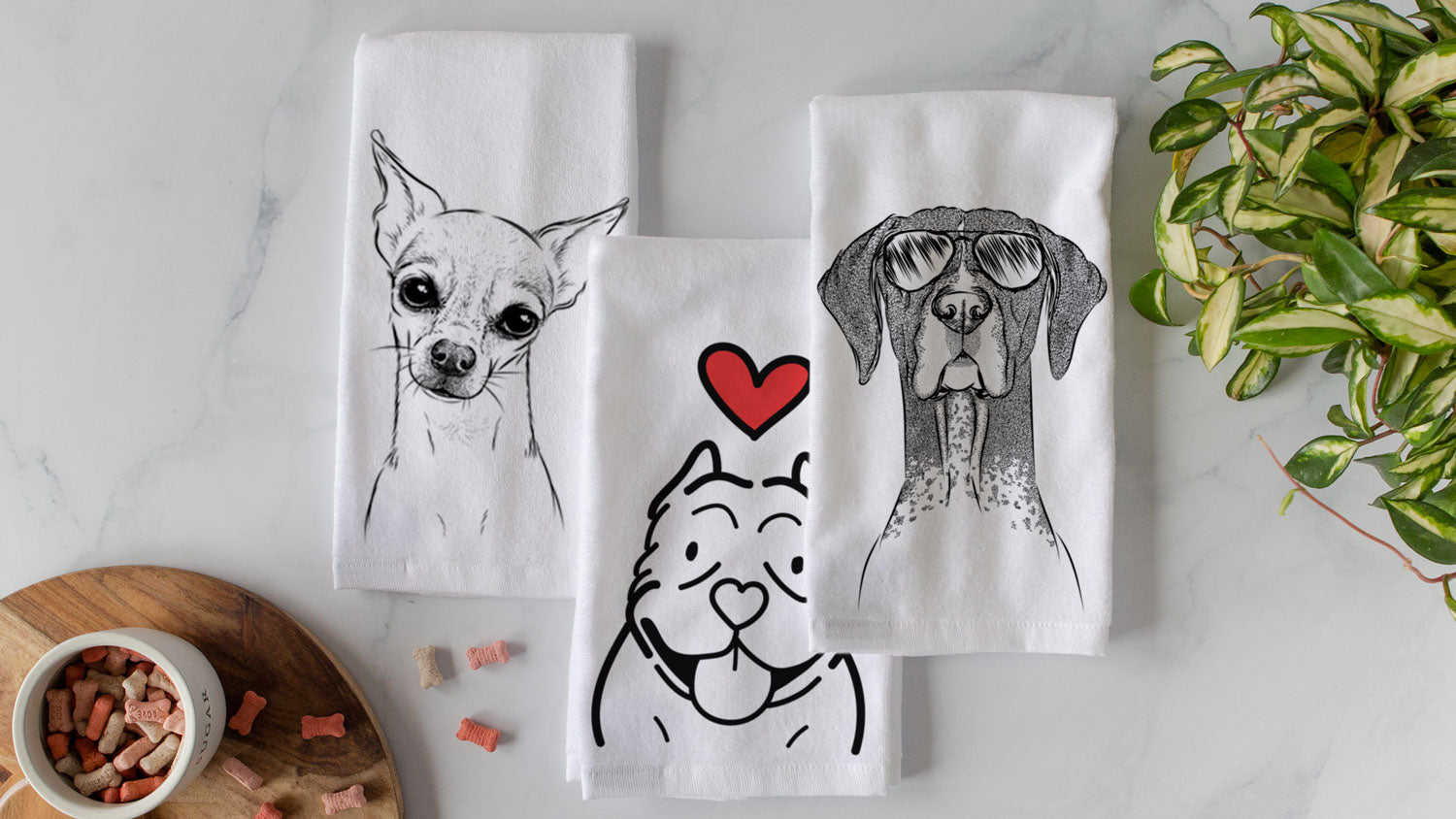 Towels with dog portraits
