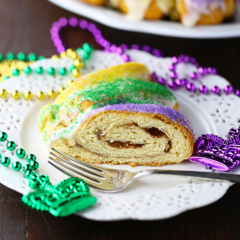 Slice of King Cake for Mardi Gras.