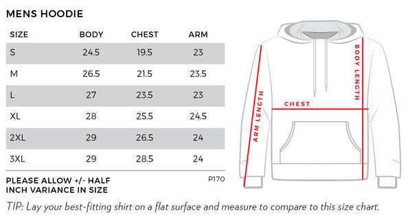 Mens Pullover Hoodie Size Chart
