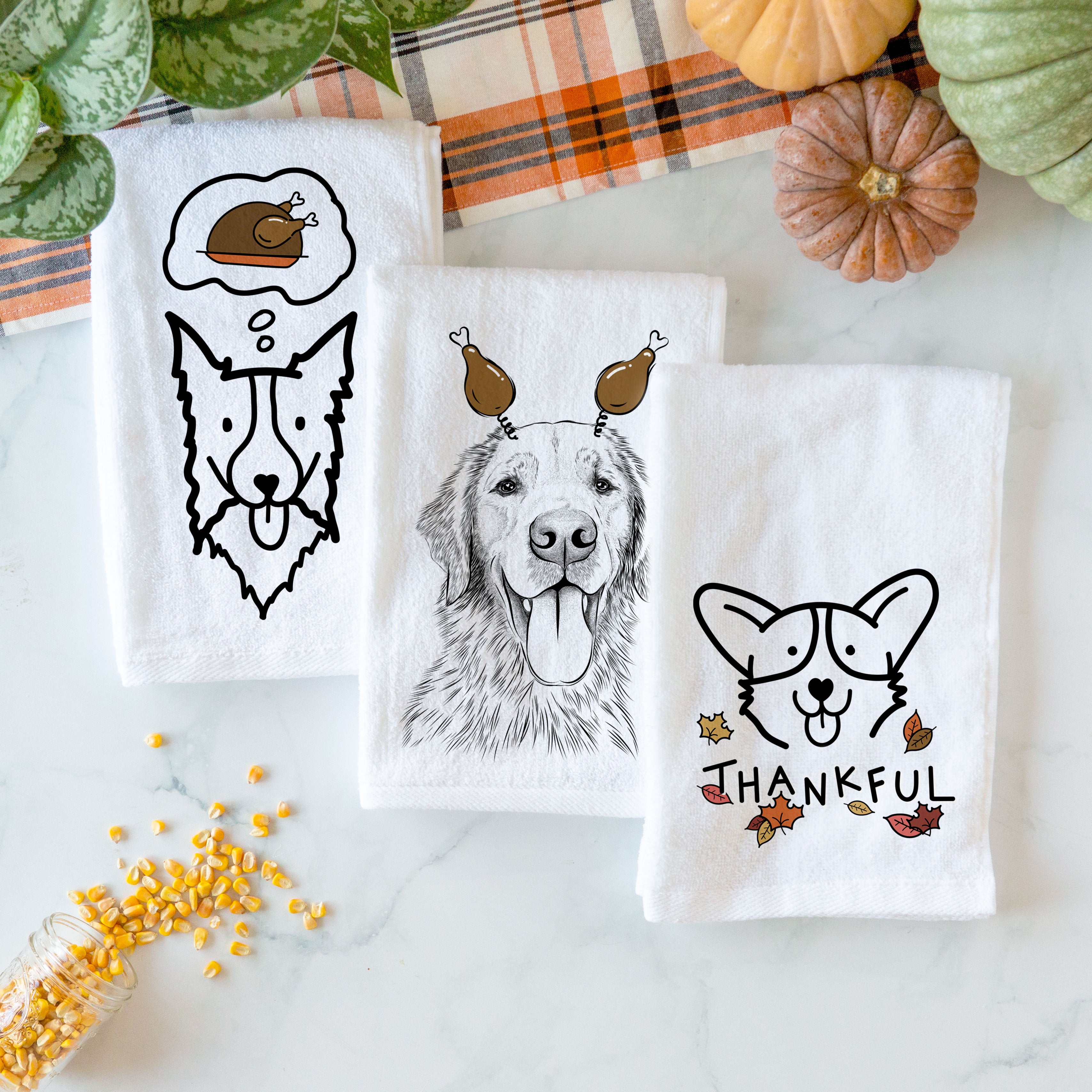Thanksgiving towels with dogs