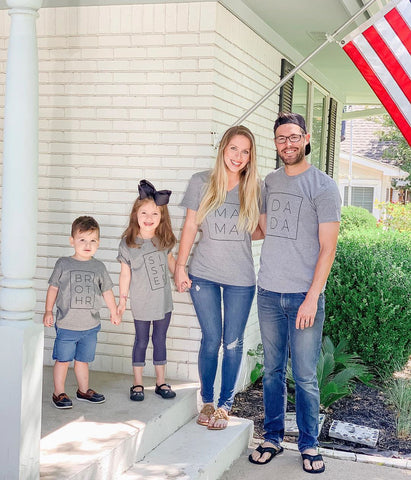 Family wearing matching shirts