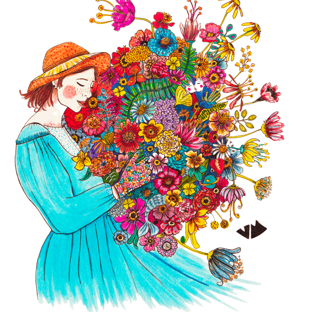 Mujer llena de flores