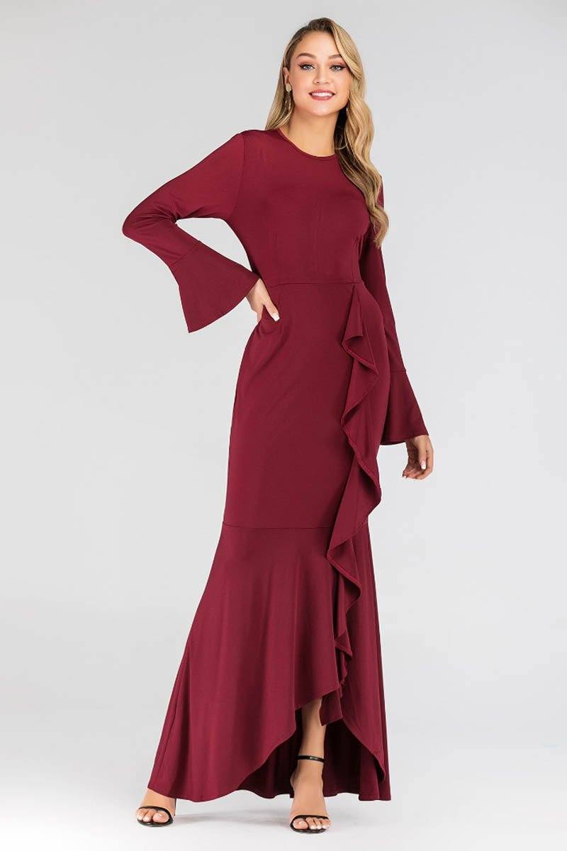 maroon maxi dress with sleeves