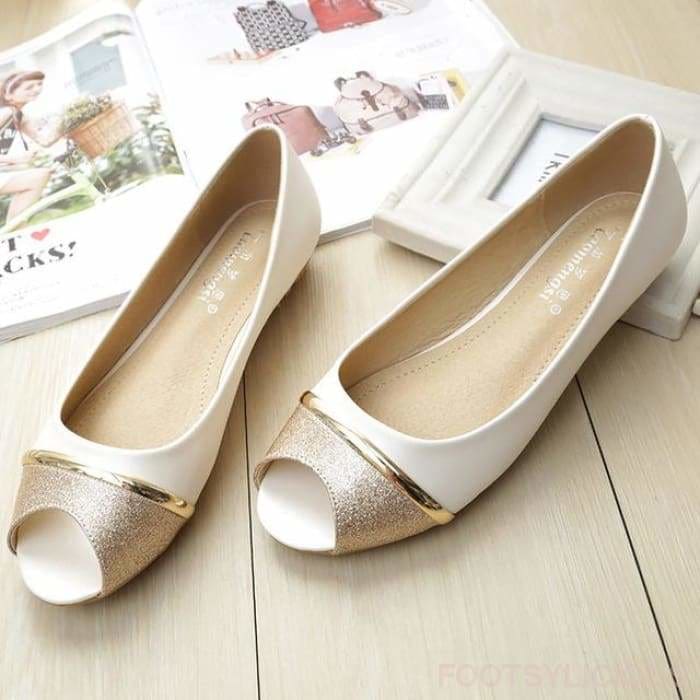 white peep toe flat shoes