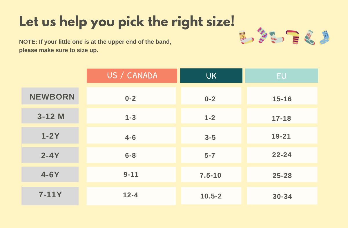 kids socks sizing chart