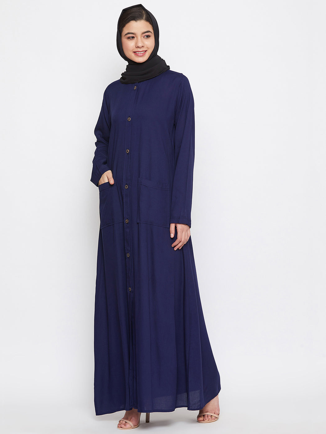 Nabia Rayon Fabric Front Open Abaya with Georgette Hijab