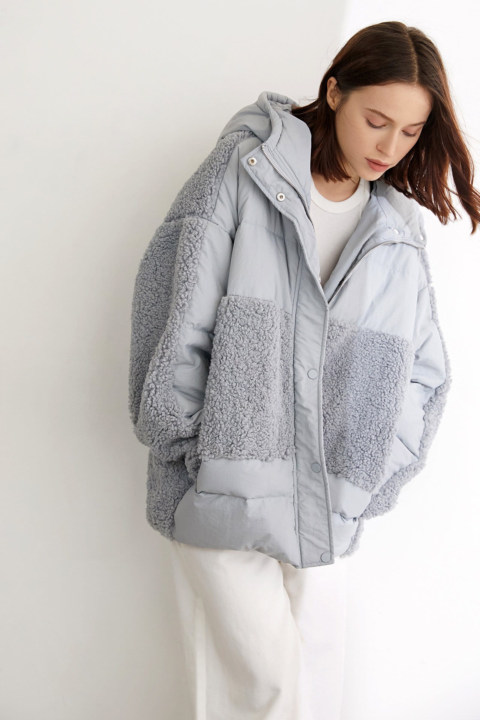 Harun Light Grey Teddy Puffer Coat | J 
