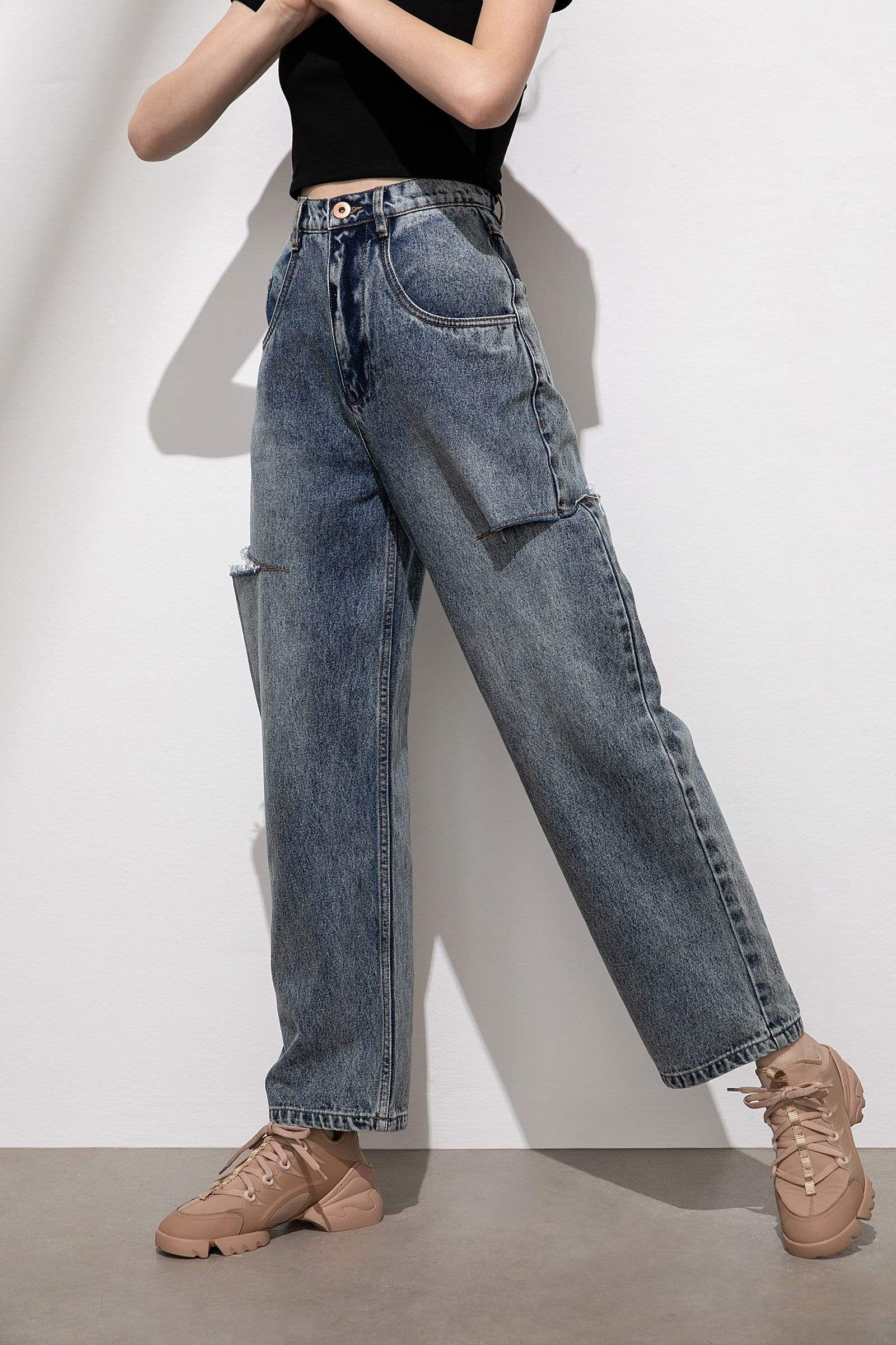 High Waist Hunter Ripped Baggy Mom Jeans | J.ING Women's Jeans