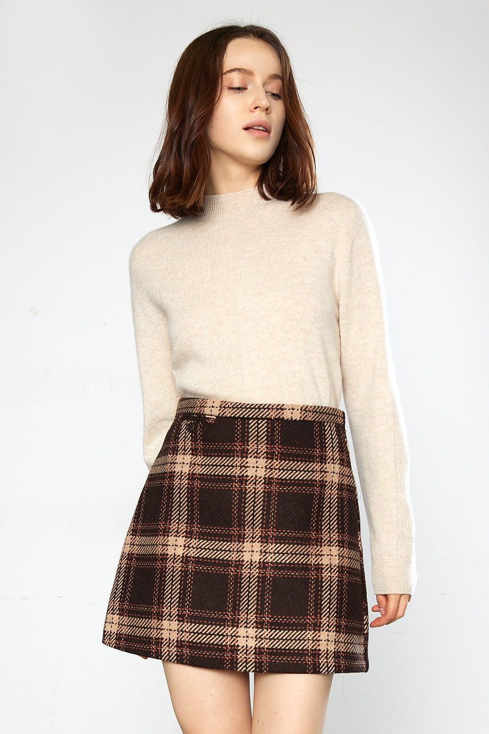 Tyla Saddle Brown Premium Wool Plaid 