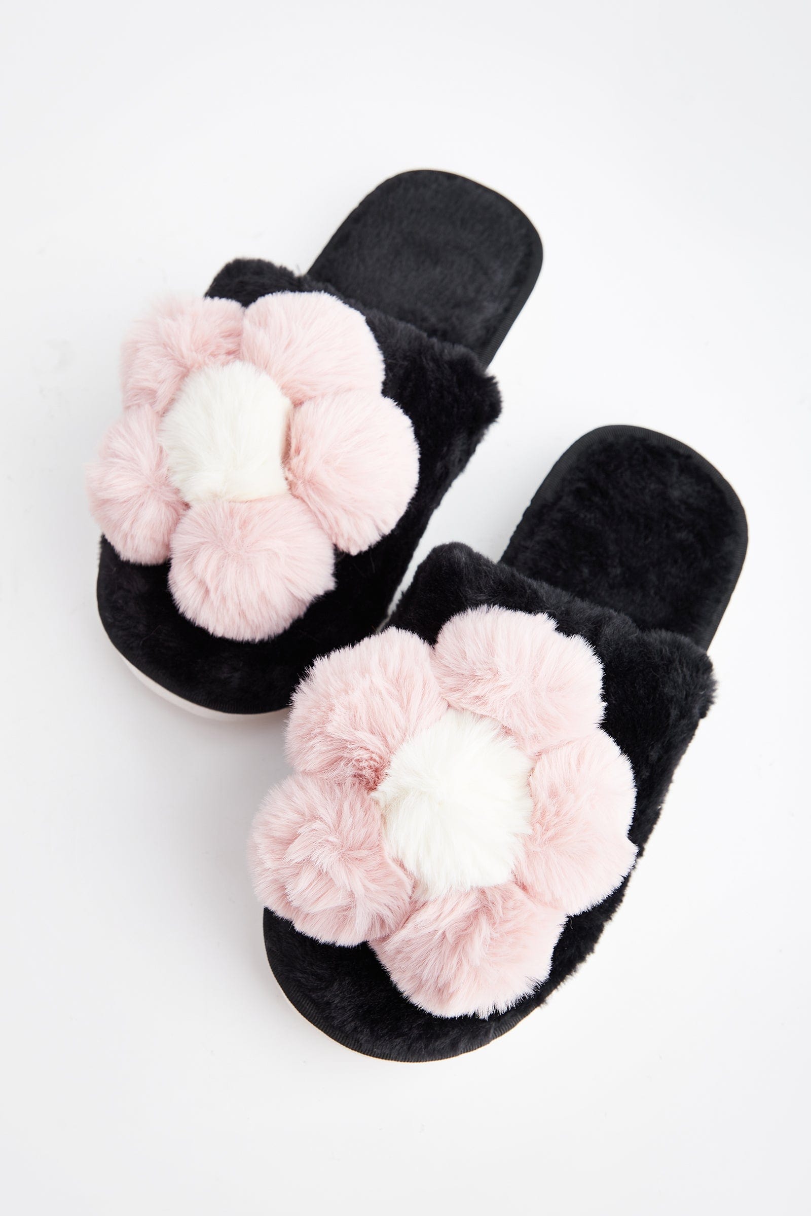 

Black Pom Pom Flower Design Slippers