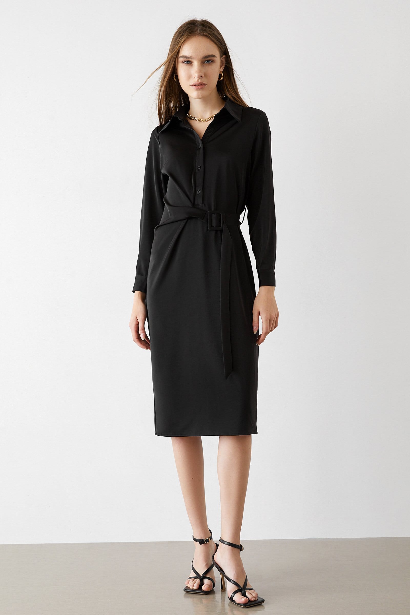 Allegra Black Self-Tie Midi Dress