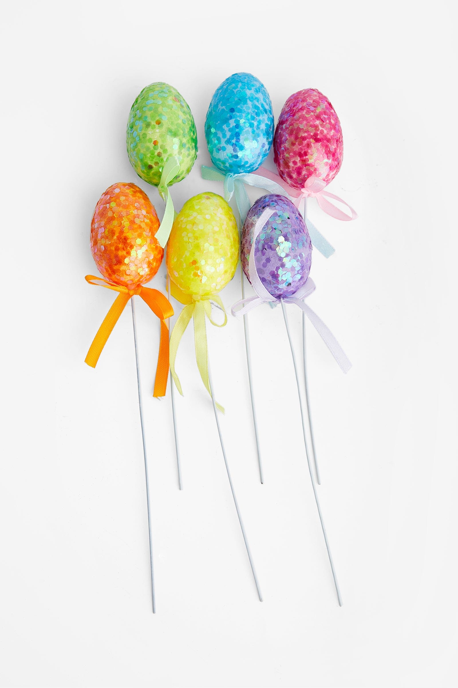 

Multicolor 6pcs Glitter Easter Egg Hanging Stake
