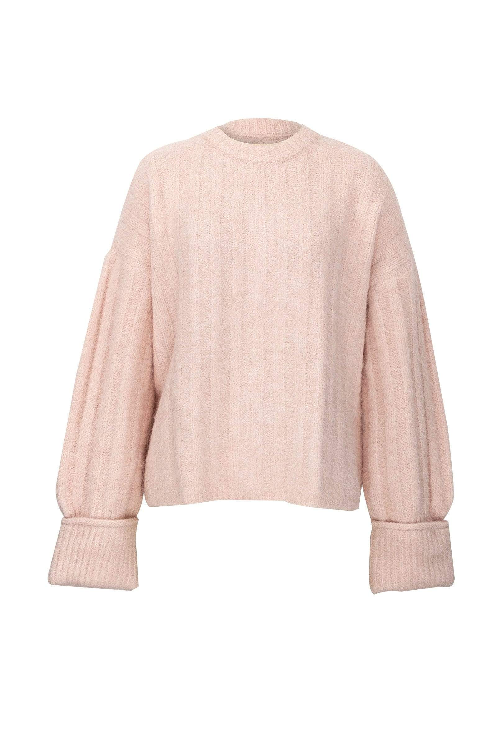 MistyRose Cozy Light Pink Ribbed Sweater | J.ING Women's Sweaters