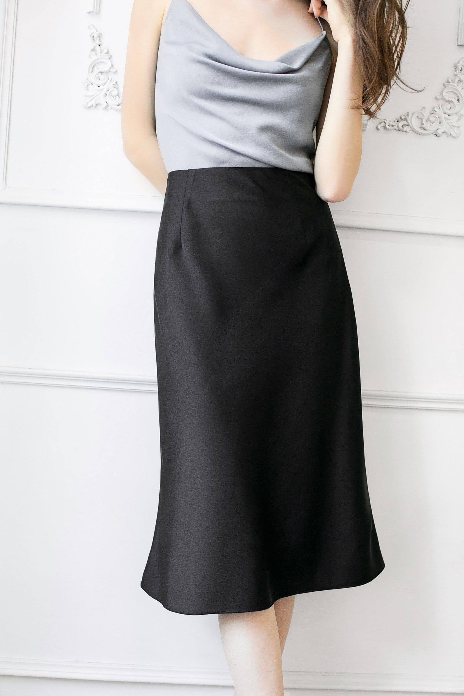 black slip skirt satin