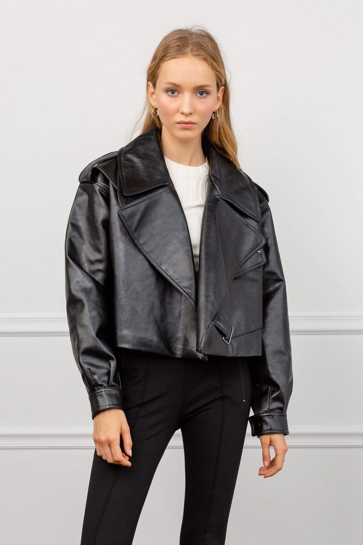 Alexa Black Oversize Vegan Leather Jacket – J.ING