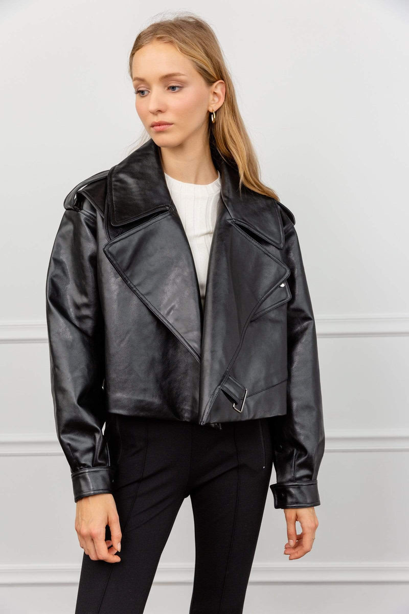 Alexa Black Oversize Vegan Leather Jacket – J.ING