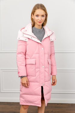 long pink puffer coat