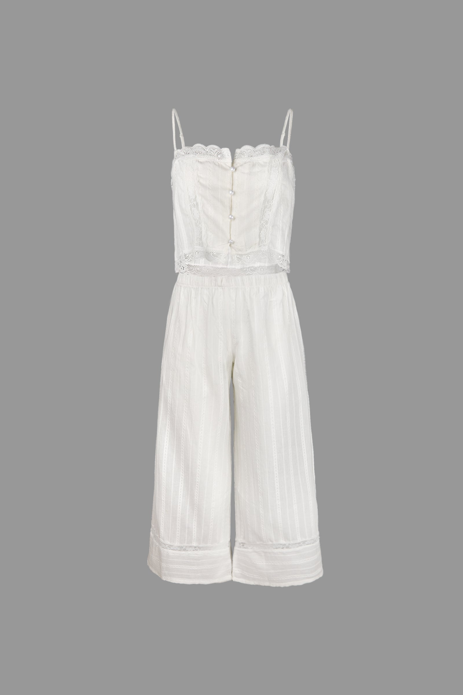 

White Cotton Striped Camisole & Pants Two-Piece Pajama Set