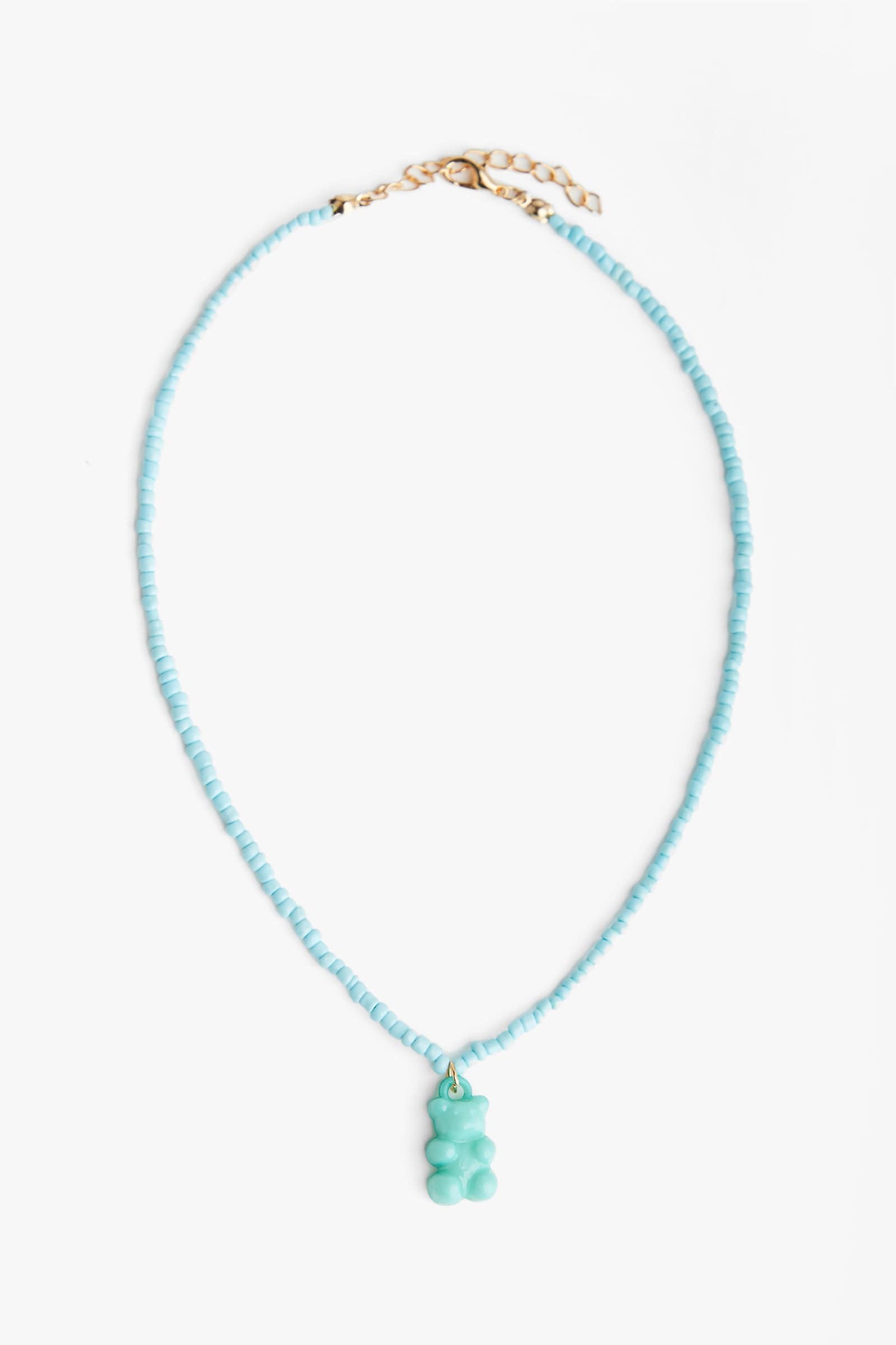 

Light Blue Bear Charm Beaded Necklace
