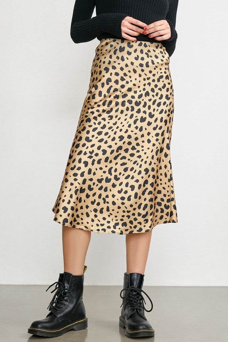 Yatziri Wheat Leopard Print Midi Skirt 