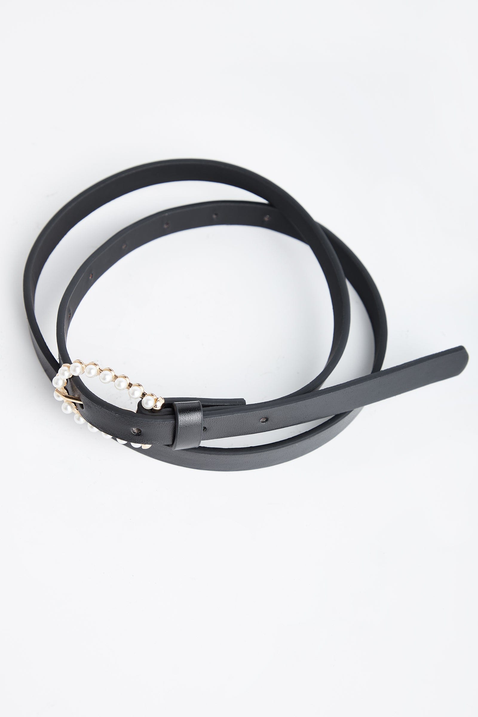 

Black Faux Pearl Decor D-ring Buckle Belt