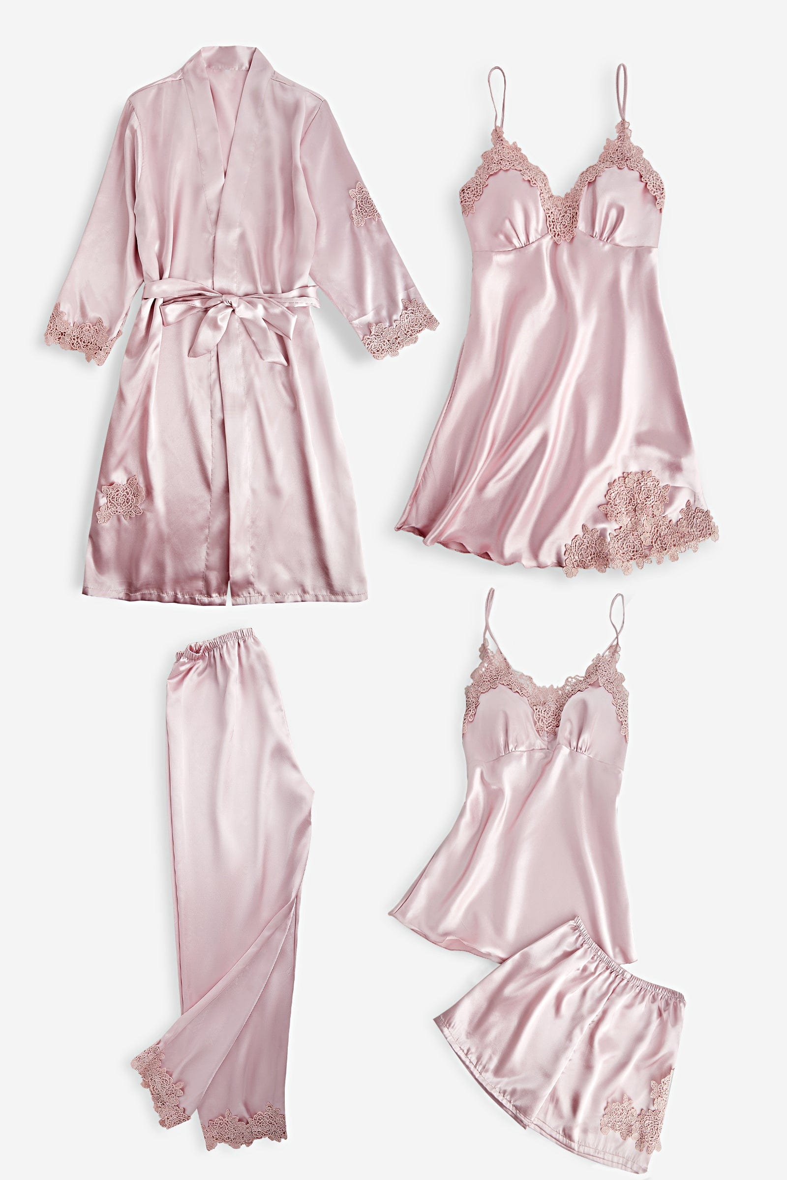 

Pink 5pcs Satin Pajama Set