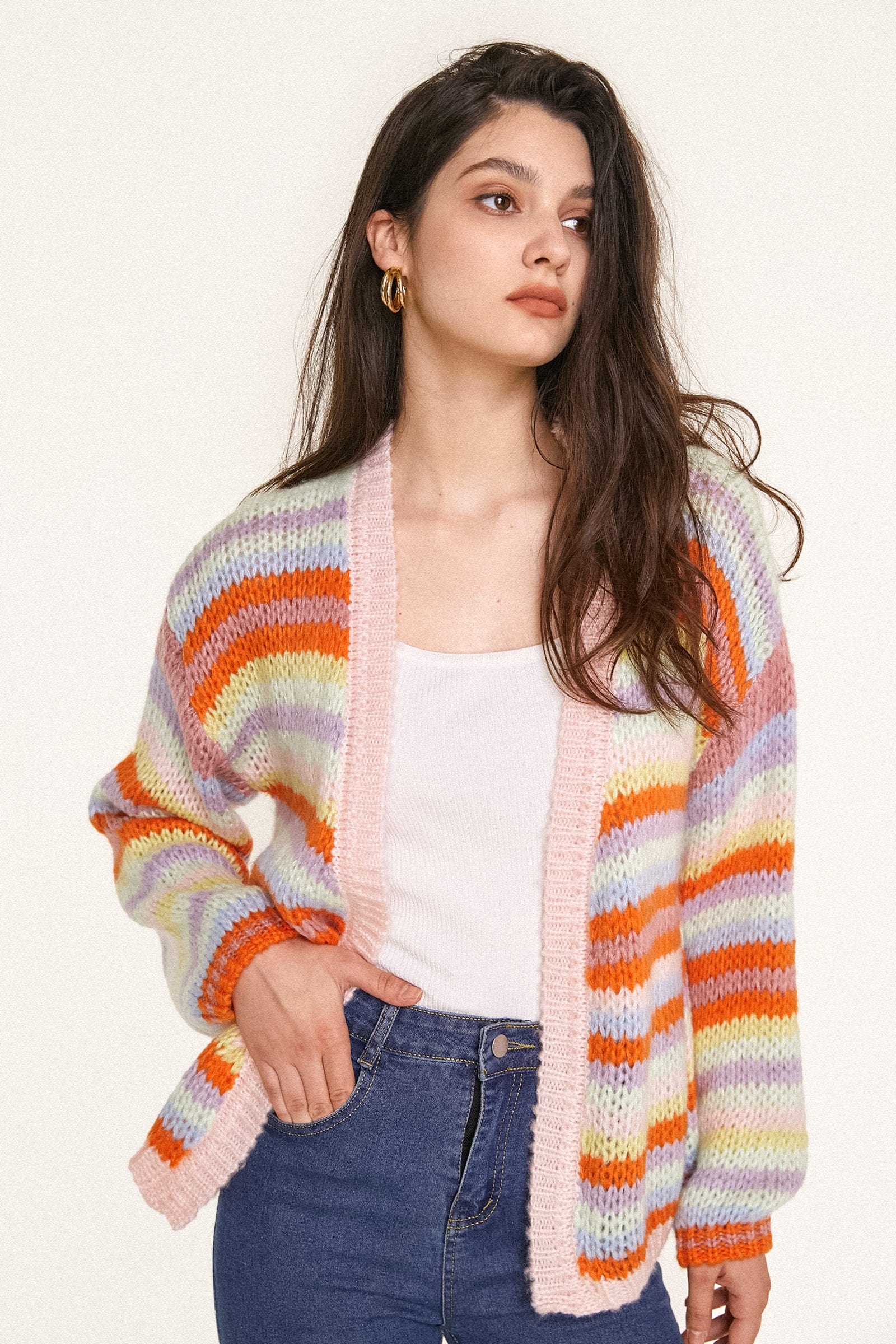 

Multicolor Striped Open Front Mohair Cardigan