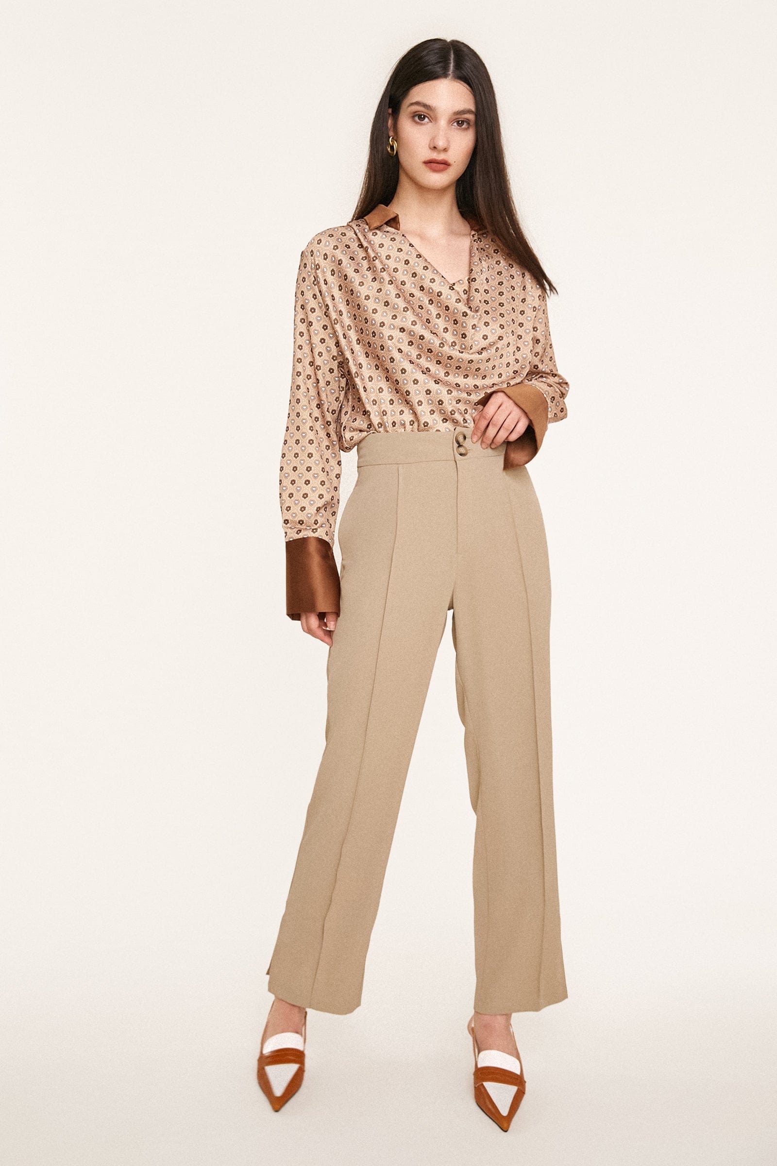 

Tan Front Slit Straight Leg Work Pants