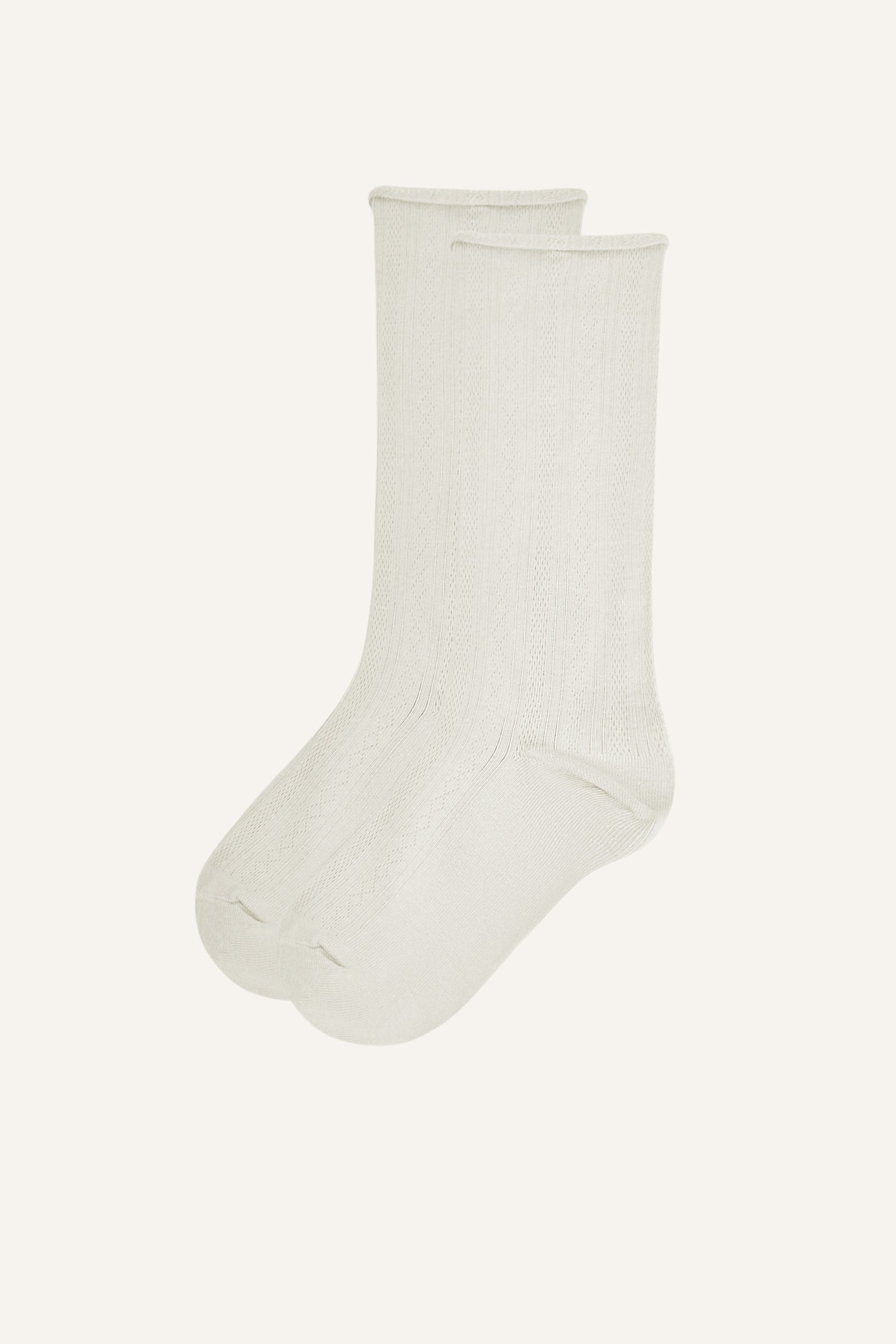 

White Breathable Pointelle-Knit Cotton Crew Socks