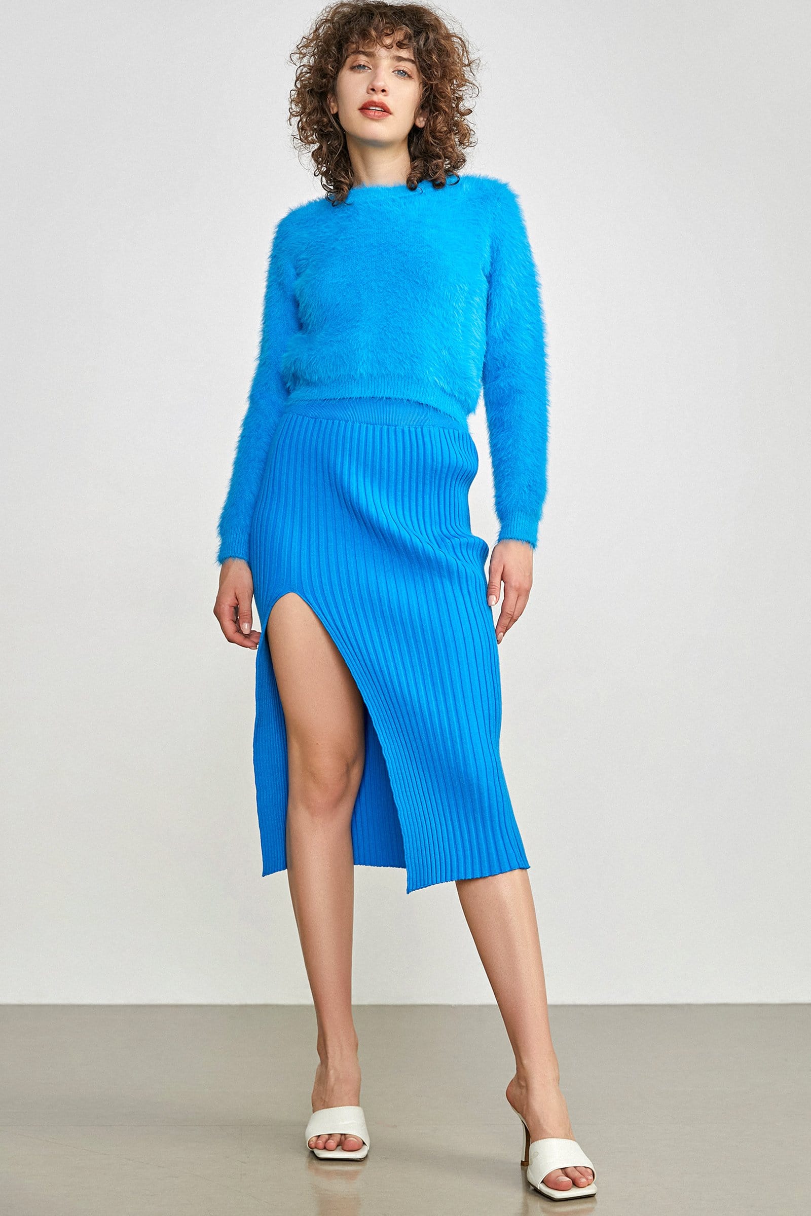 

Yuridia Blue Front Split Knit Skirt