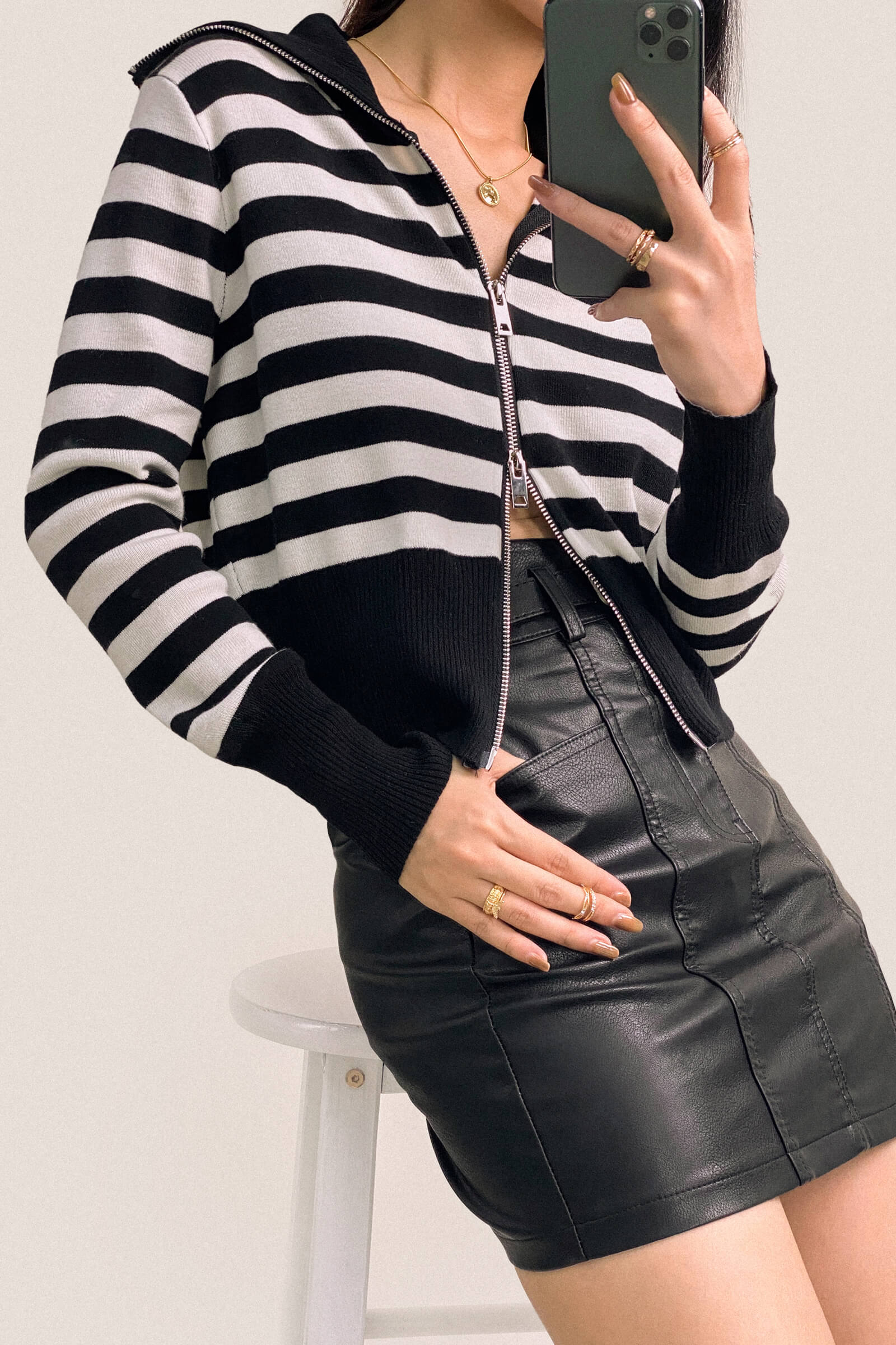 

Black Vegan Leather Belted High Rise A-Line Mini Skirt