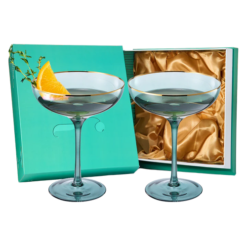 Colored Green & Gilded Rim Wine Glassware Large 9oz