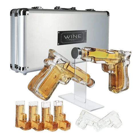 Blaster Force Gun Whiskey & Wine Decanter Set Glasses - Energized Particle  Weaponry Elegant Decanter 24 - 4 Trooper Shot Glasses & Mahogany Wooden