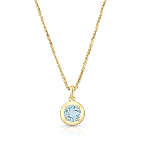 Aqua Orb Pendant with Brilliant Cut Aquamarine in 14KY Gold, on a 14KY Gold Chain