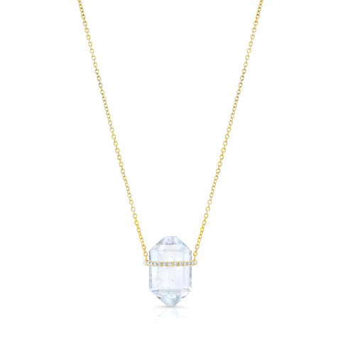 Serenity Aquamarine Crystal Pendant in 14K Yellow Gold with Diamonds